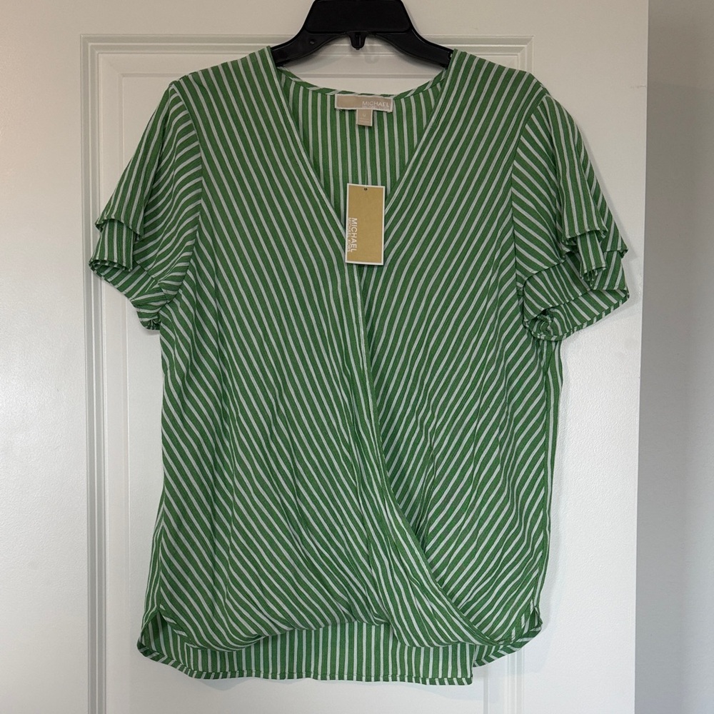 NWT Michael Kors Green Striped Top